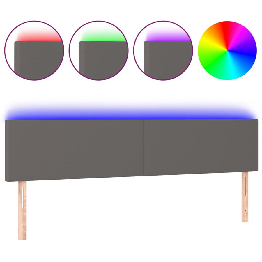 Hoofdbord LED 200x5x78/88 cm kunstleer grijs 200 x 5 x 78/88 cm Grijs