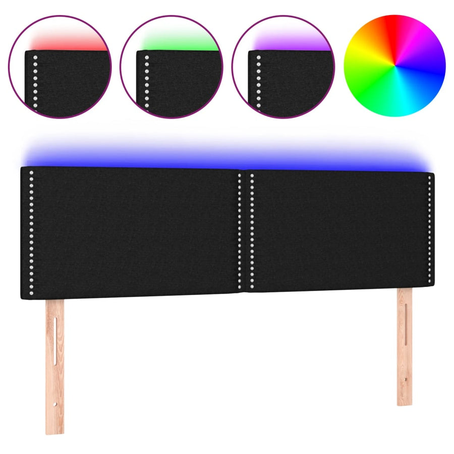 Hoofdbord Led Stof Zwart 144 x 5 x 78/88 cm
