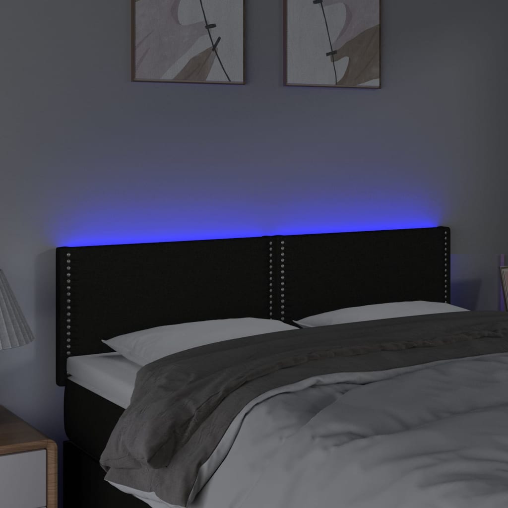 Hoofdbord Led Stof Zwart 144 x 5 x 78/88 cm