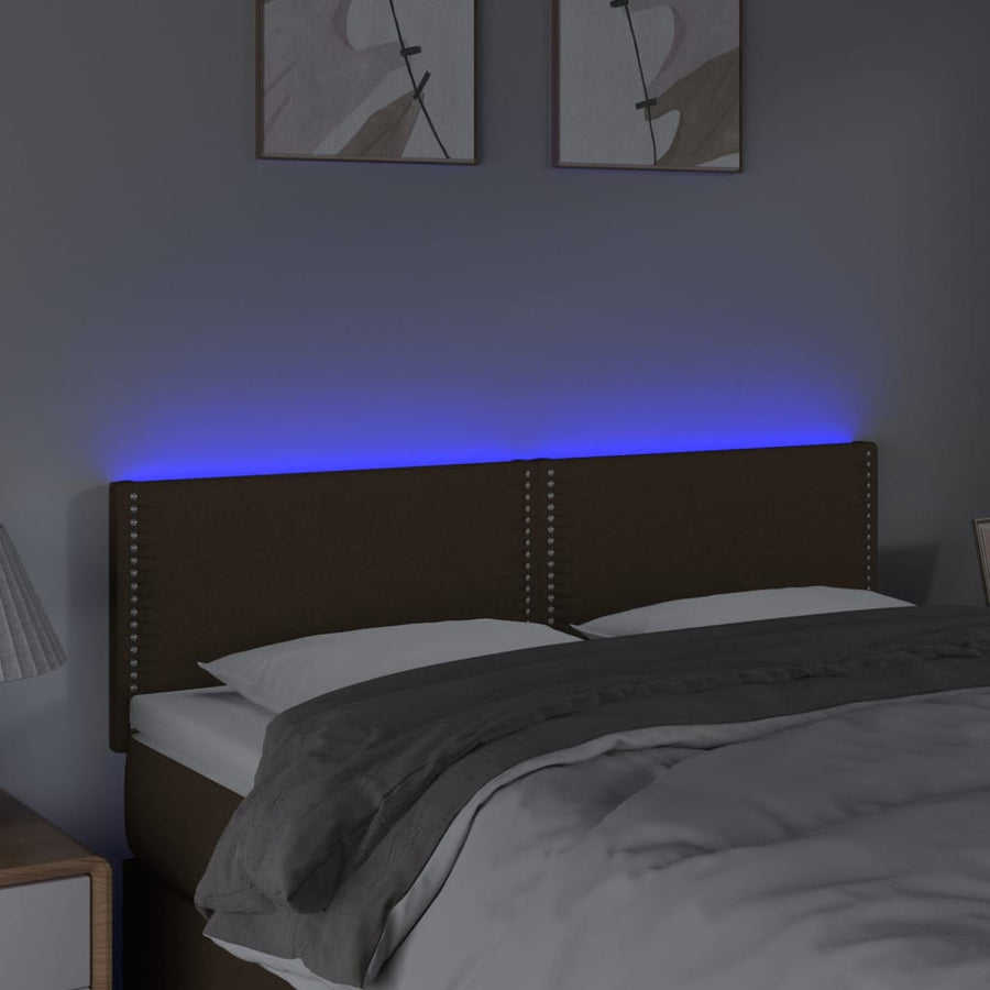 Hoofdbord LED 144x5x78/88 cm stof donkerbruin 144 x 5 x 78/88 cm