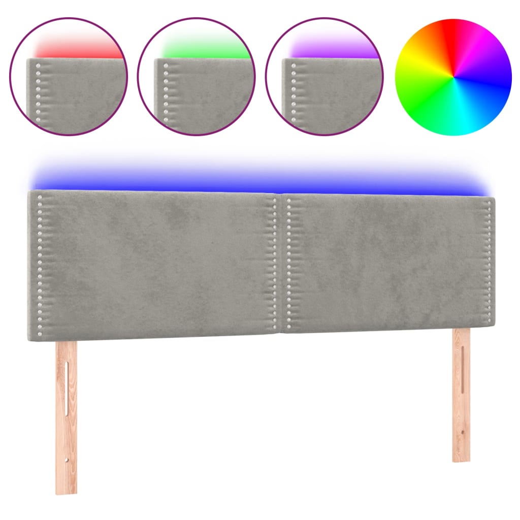 Hoofdbord LED 144x5x78/88 cm fluweel lichtgrijs 144 x 5 x 78/88 cm Lichtgrijs