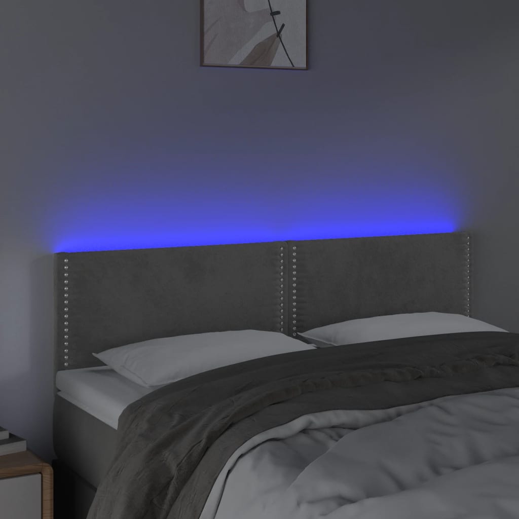 Hoofdbord LED 144x5x78/88 cm fluweel lichtgrijs 144 x 5 x 78/88 cm Lichtgrijs