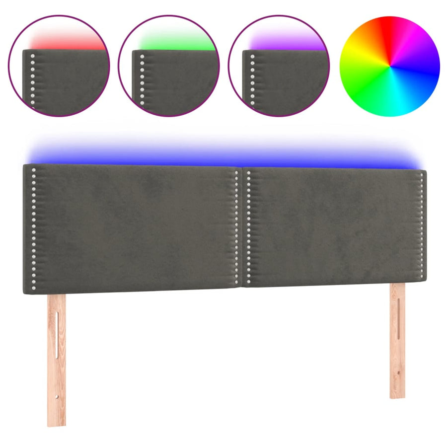 Hoofdbord Led Fluweel 144 x 5 x 78/88 cm Donkergrijs