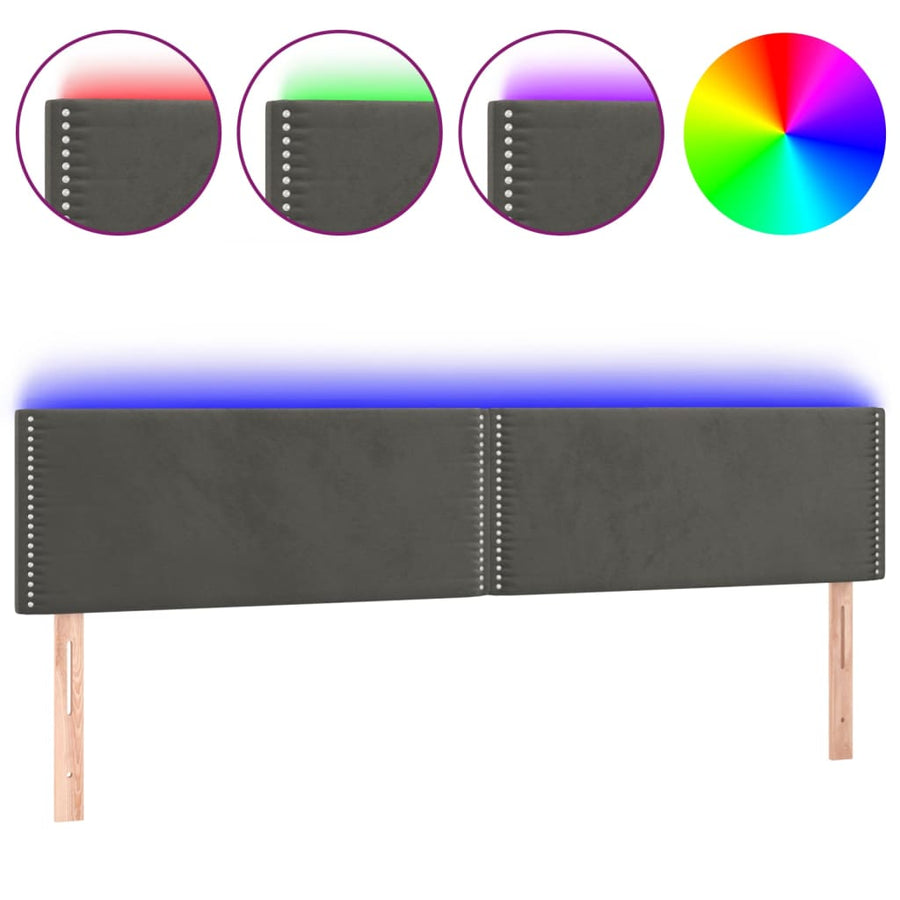 Hoofdbord Led Fluweel 180 x 5 x 78/88 cm Donkergrijs