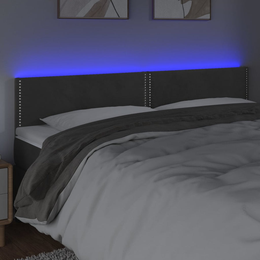 Hoofdbord Led Fluweel 180 x 5 x 78/88 cm Donkergrijs