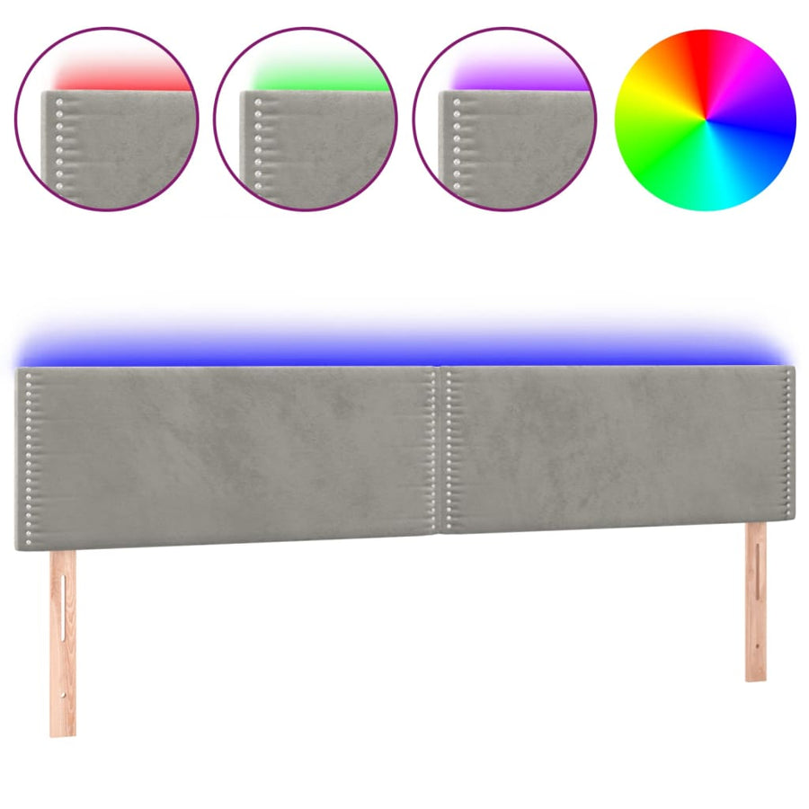 Hoofdbord Led Fluweel 200 x 5 x 78/88 cm Lichtgrijs