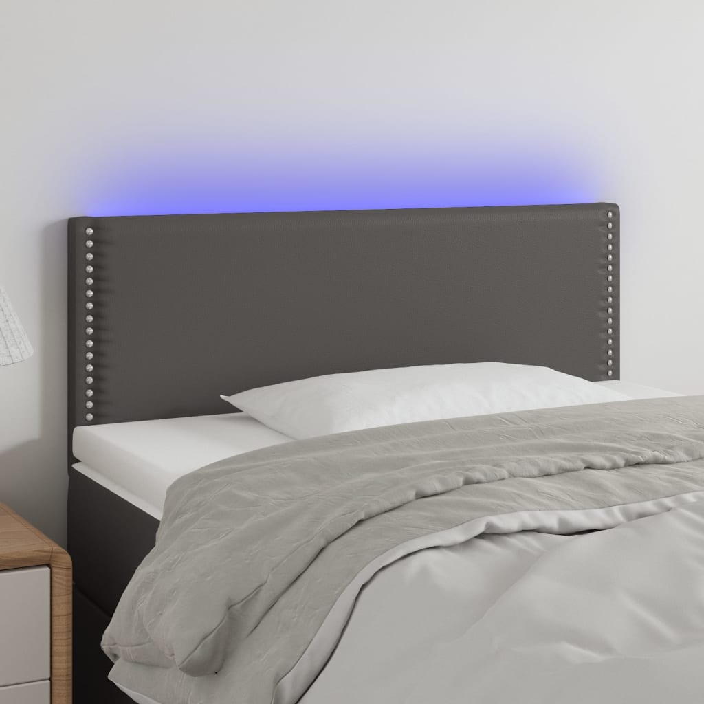 Hoofdbord LED 100x5x78/88 cm kunstleer grijs 100 x 5 x 78/88 cm Grijs