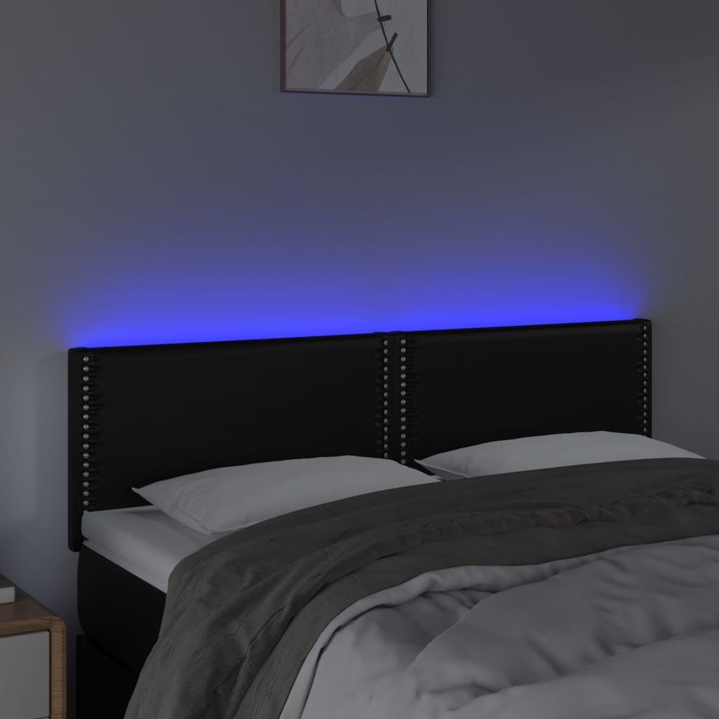 Hoofdbord LED 144x5x78/88 cm kunstleer zwart 144 x 5 x 78/88 cm Zwart