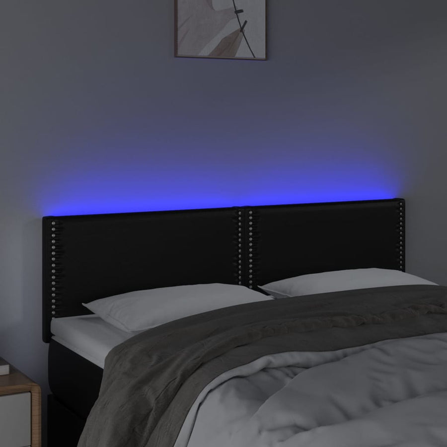 Hoofdbord LED 144x5x78/88 cm kunstleer zwart 144 x 5 x 78/88 cm Zwart