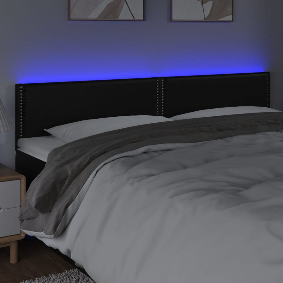 Hoofdbord LED 200x5x78/88 cm kunstleer zwart 200 x 5 x 78/88 cm Zwart