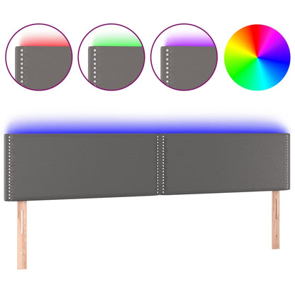 Hoofdbord LED 200x5x78/88 cm kunstleer grijs 200 x 5 x 78/88 cm Grijs