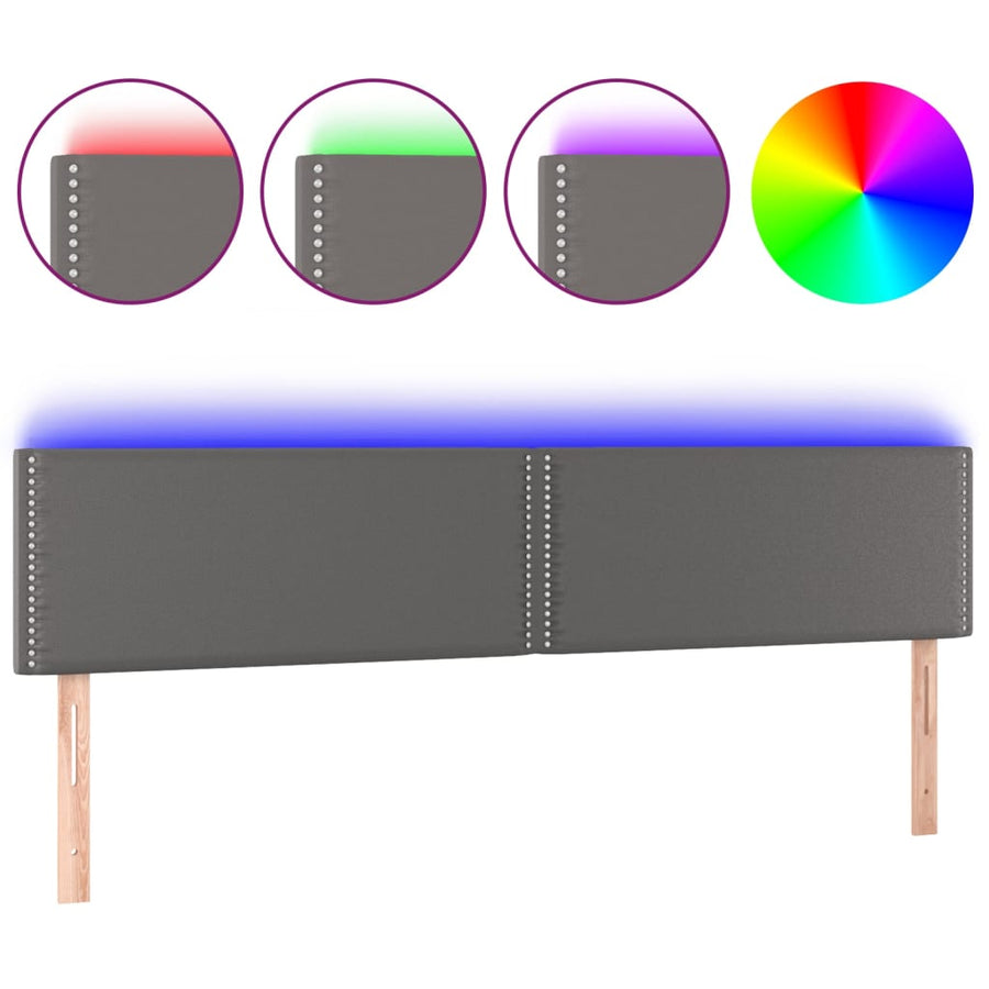 Hoofdbord LED 200x5x78/88 cm kunstleer grijs 200 x 5 x 78/88 cm Grijs