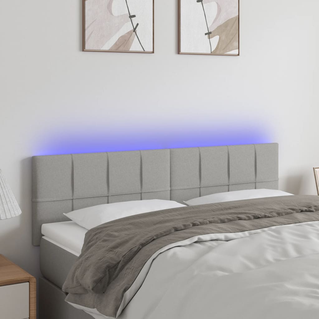 Hoofdbord LED 144x5x78/88 cm stof lichtgrijs 144 x 5 x 78/88 cm Lichtgrijs