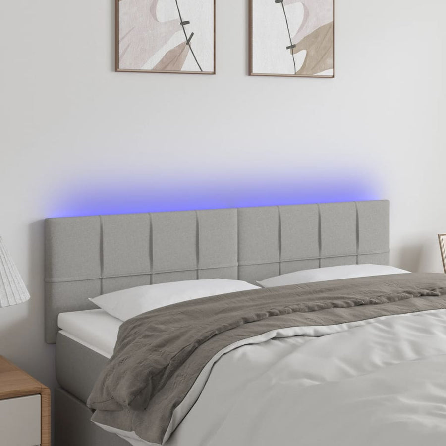 Hoofdbord LED 144x5x78/88 cm stof lichtgrijs 144 x 5 x 78/88 cm Lichtgrijs