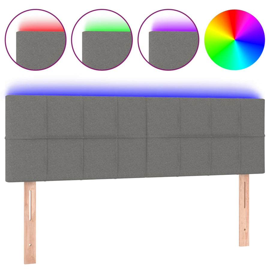 Hoofdbord LED 144x5x78/88 cm stof donkergrijs 144 x 5 x 78/88 cm Donkergrijs