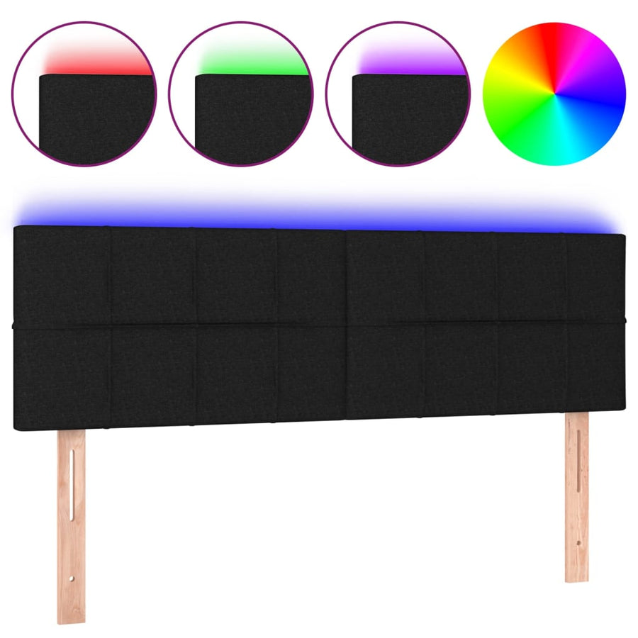 Hoofdbord LED 144x5x78/88 cm stof zwart 144 x 5 x 78/88 cm Zwart