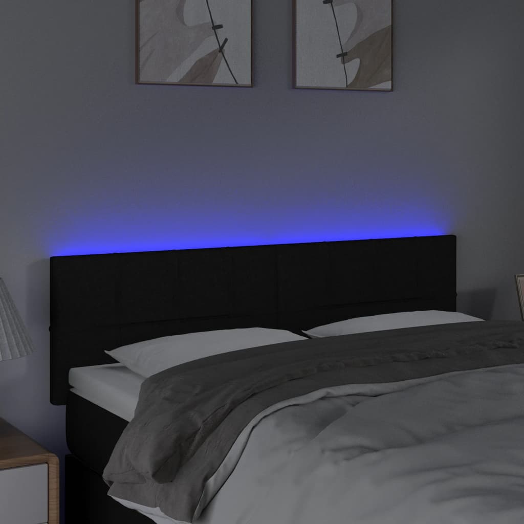 Hoofdbord LED 144x5x78/88 cm stof zwart 144 x 5 x 78/88 cm Zwart