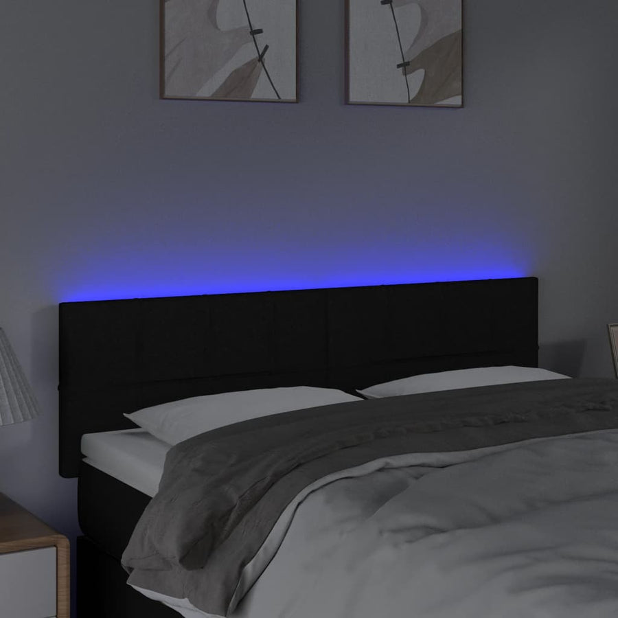 Hoofdbord LED 144x5x78/88 cm stof zwart 144 x 5 x 78/88 cm Zwart