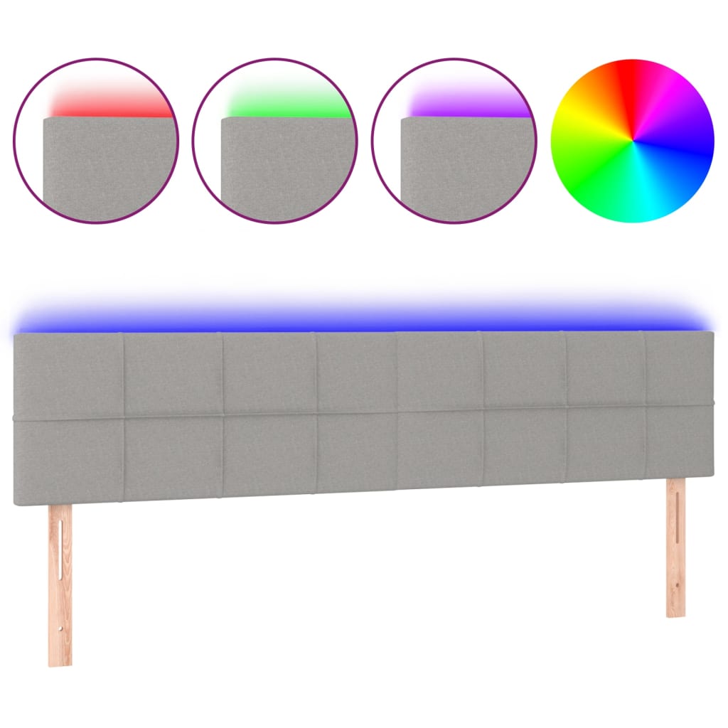 Hoofdbord LED 180x5x78/88 cm stof lichtgrijs 180 x 5 x 78/88 cm Lichtgrijs