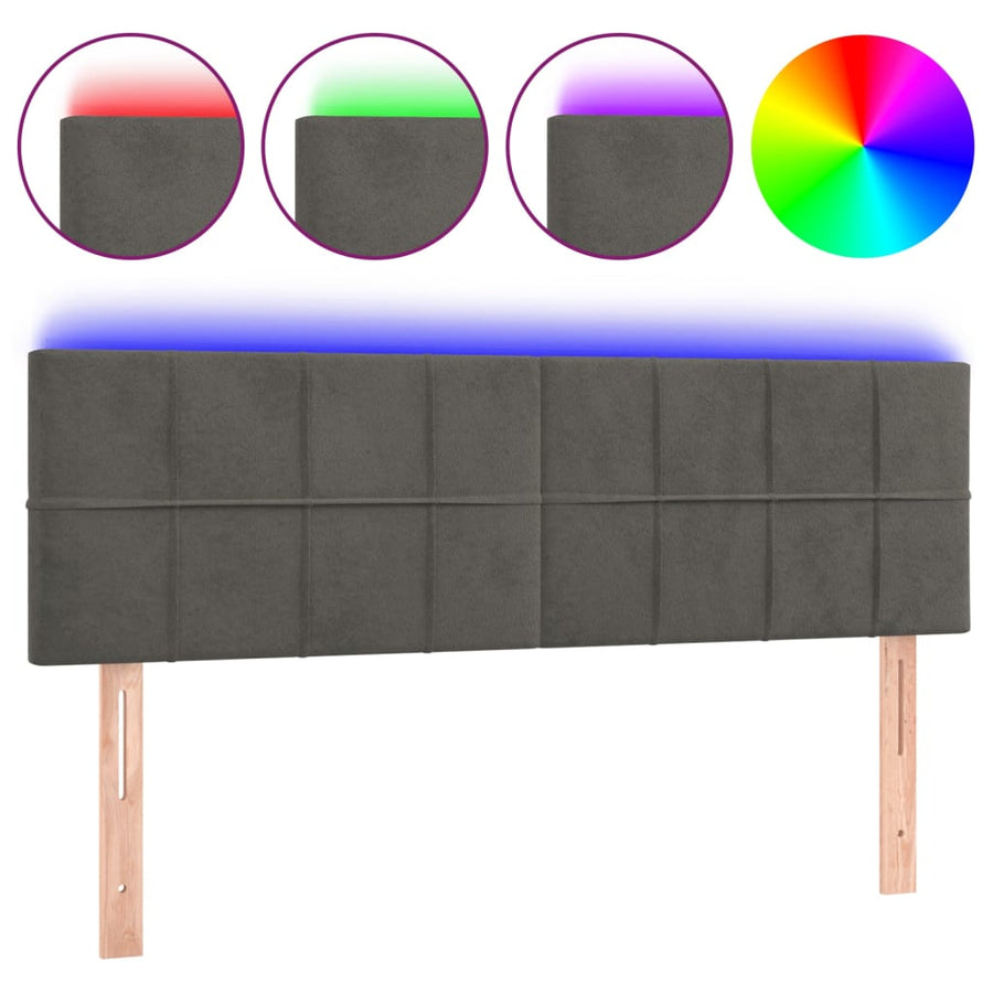 Hoofdbord Led Fluweel 144 x 5 x 78/88 cm Donkergrijs