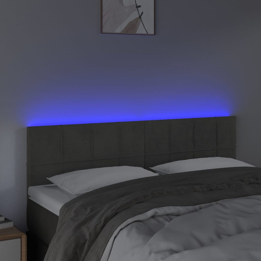 Hoofdbord Led Fluweel 144 x 5 x 78/88 cm Donkergrijs