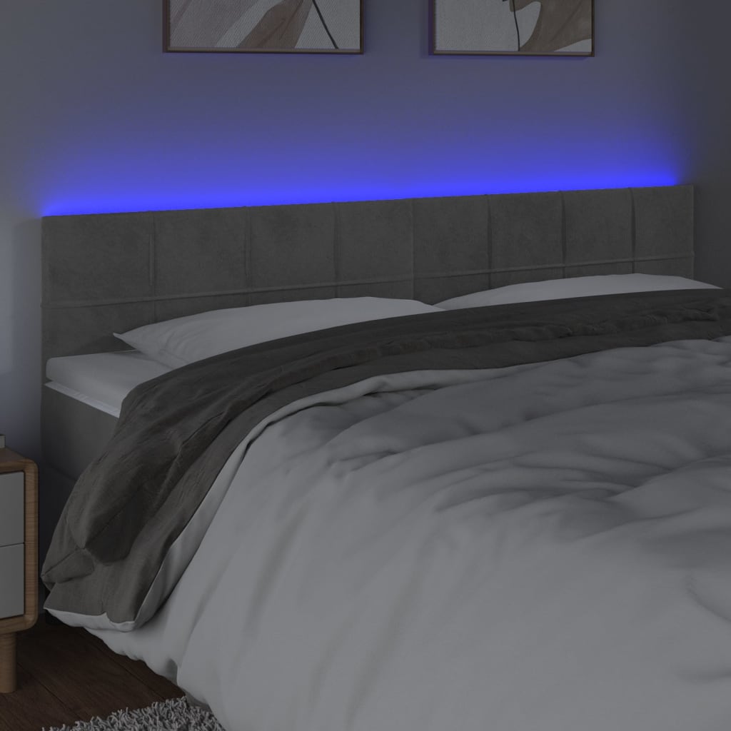 Hoofdbord Led Fluweel 180 x 5 x 78/88 cm Lichtgrijs
