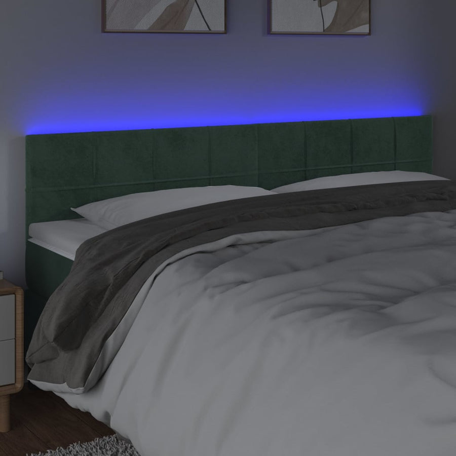Hoofdbord Led Fluweel 200 x 5 x 78/88 cm Donkergroen