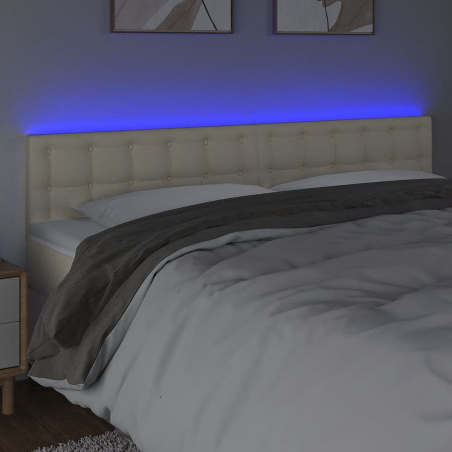 Hoofdbord Led Kunstleer Kleurig 180 x 5 x 78/88 cm Crème