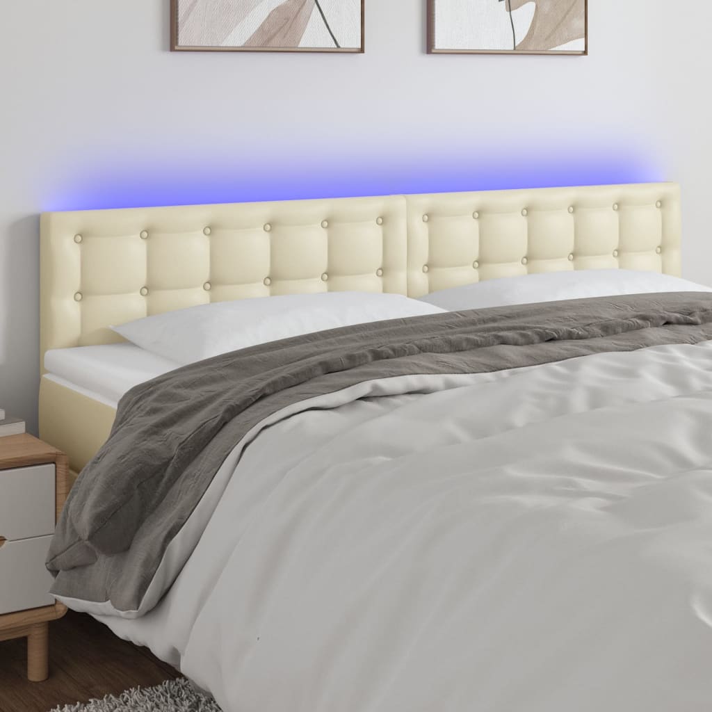 Hoofdbord Led Kunstleer Kleurig 180 x 5 x 78/88 cm Crème