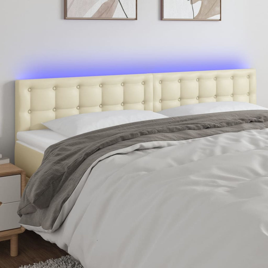 Hoofdbord Led Kunstleer Kleurig 180 x 5 x 78/88 cm Crème