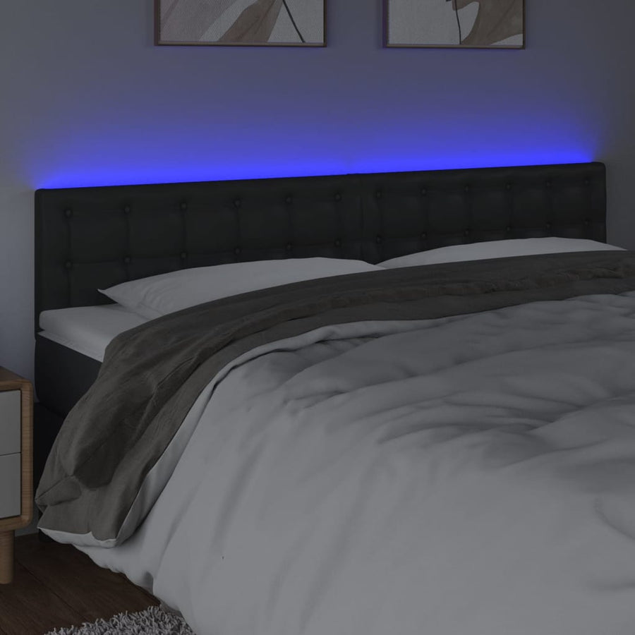 Hoofdbord Led Kunstleer 200 x 5 x 78/88 cm Zwart