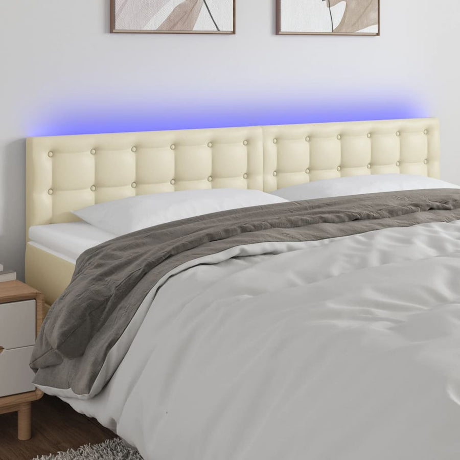 Hoofdbord Led Kunstleer Kleurig 200 x 5 x 78/88 cm Crème