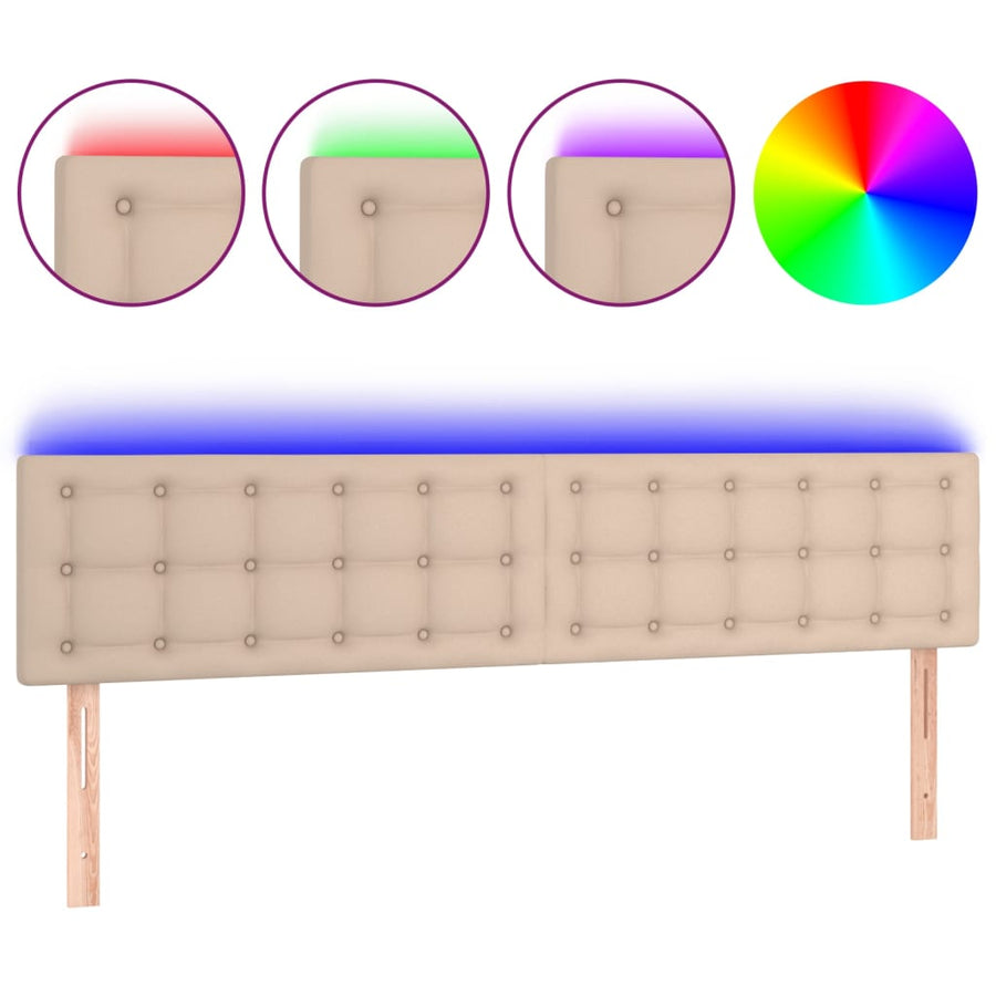 Hoofdbord LED 200x5x78/88 cm kunstleer cappuccinokleurig
