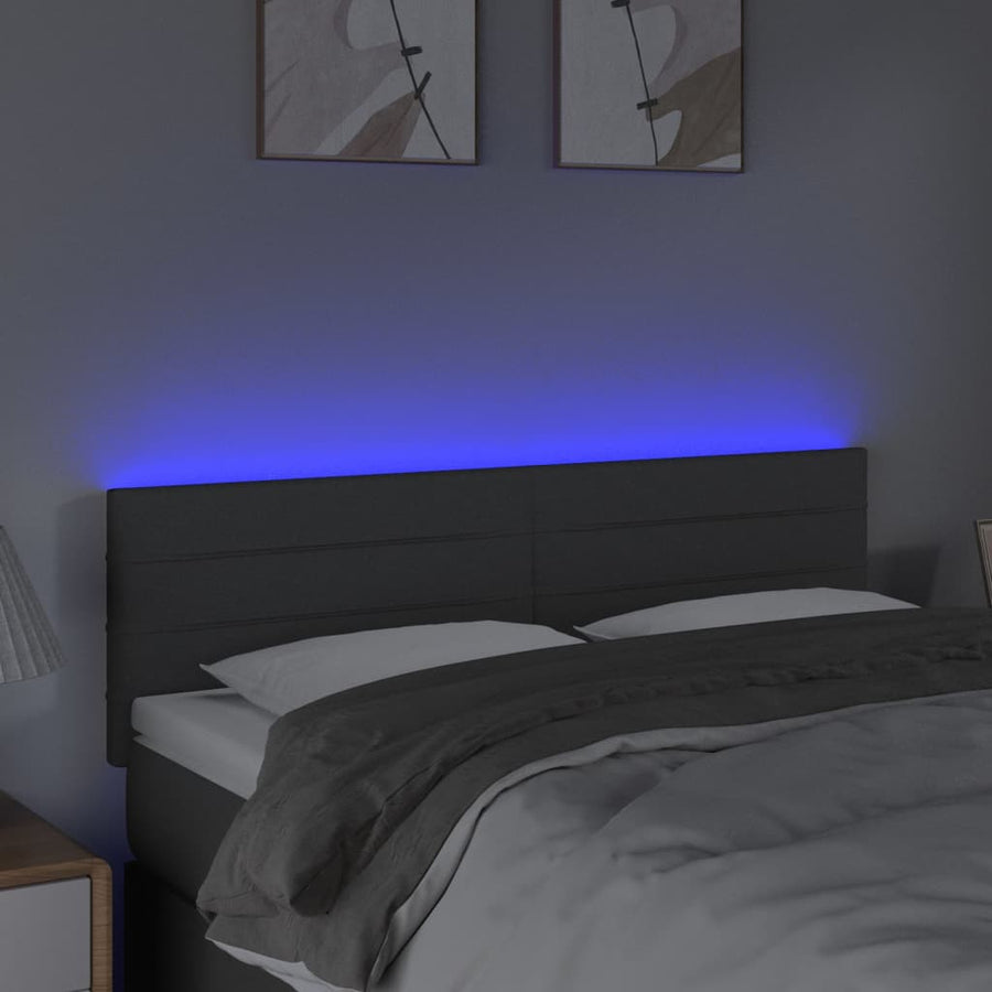 Hoofdbord LED 144x5x78/88 cm stof donkergrijs 144 x 5 x 78/88 cm Donkergrijs