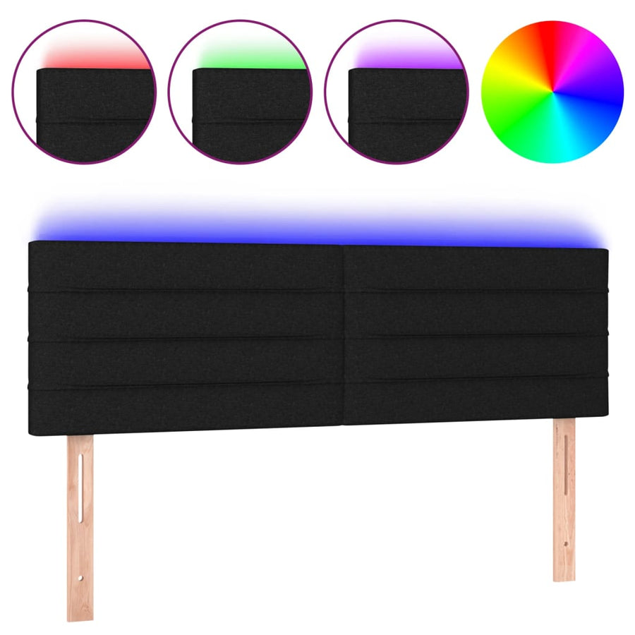 Hoofdbord LED 144x5x78/88 cm stof zwart 144 x 5 x 78/88 cm Zwart