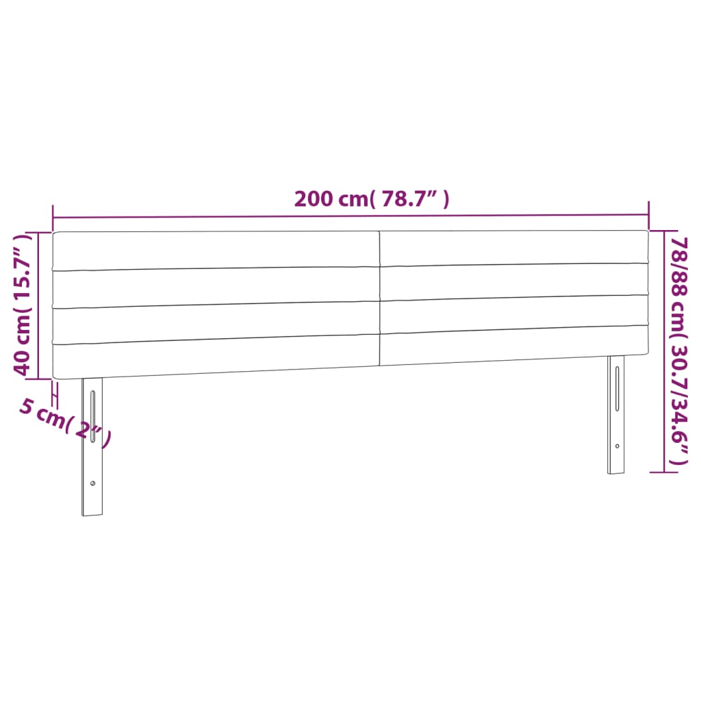 Hoofdbord LED 200x5x78/88 cm stof lichtgrijs 200 x 5 x 78/88 cm Lichtgrijs
