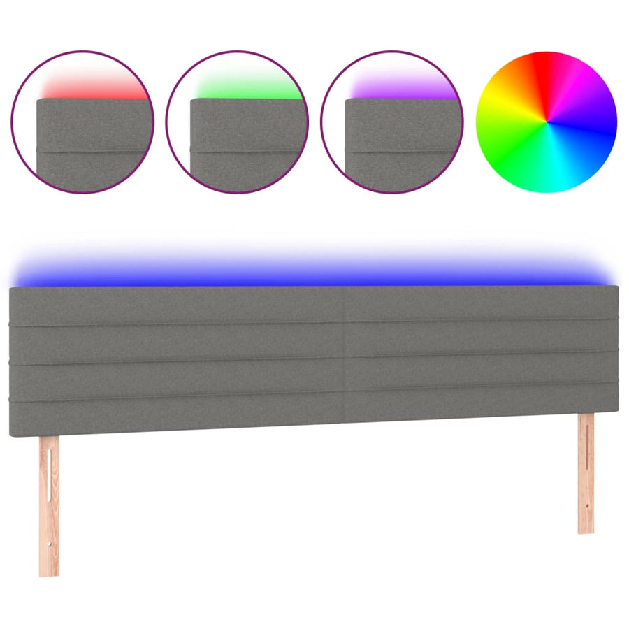 Hoofdbord LED 200x5x78/88 cm stof donkergrijs 200 x 5 x 78/88 cm Donkergrijs