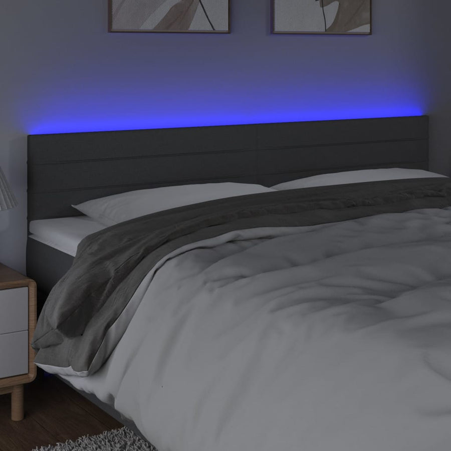 Hoofdbord LED 200x5x78/88 cm stof donkergrijs 200 x 5 x 78/88 cm Donkergrijs