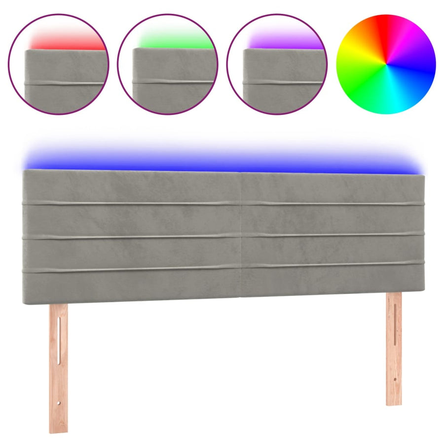 Hoofdbord LED 144x5x78/88 cm fluweel lichtgrijs 144 x 5 x 78/88 cm Lichtgrijs