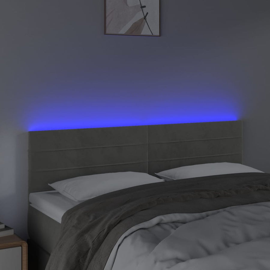 Hoofdbord LED 144x5x78/88 cm fluweel lichtgrijs 144 x 5 x 78/88 cm Lichtgrijs