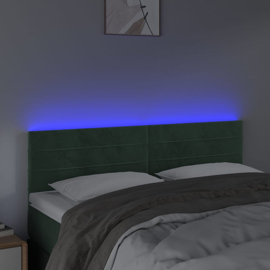 Hoofdbord LED 144x5x78/88 cm fluweel donkergroen 144 x 5 x 78/88 cm Donkergroen
