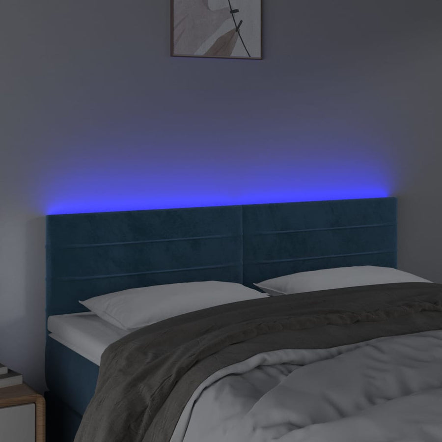 Hoofdbord Led Fluweel 144 x 5 x 78/88 cm Donkerblauw