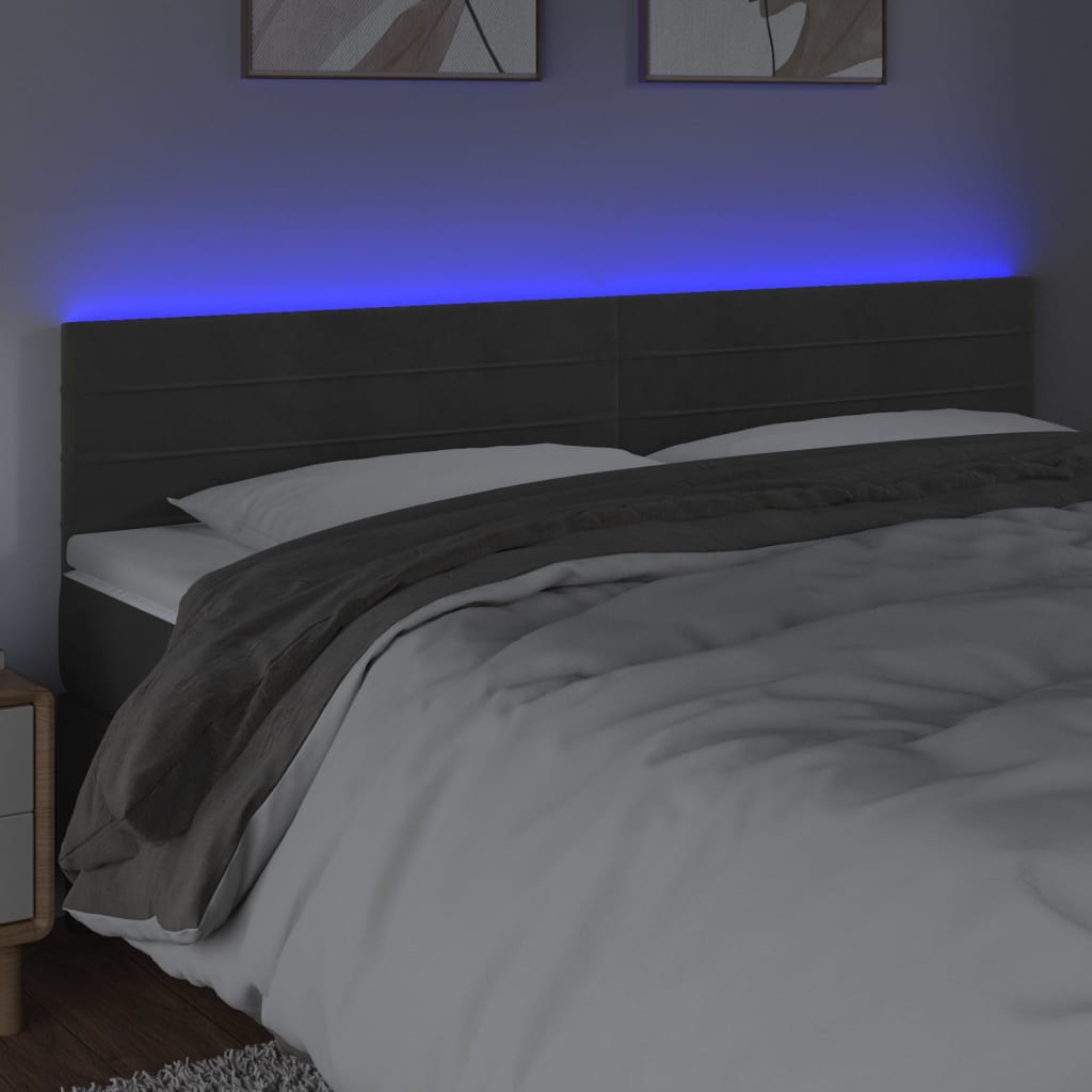 Hoofdbord LED 160x5x78/88 cm fluweel donkergrijs 160 x 5 x 78/88 cm Donkergrijs