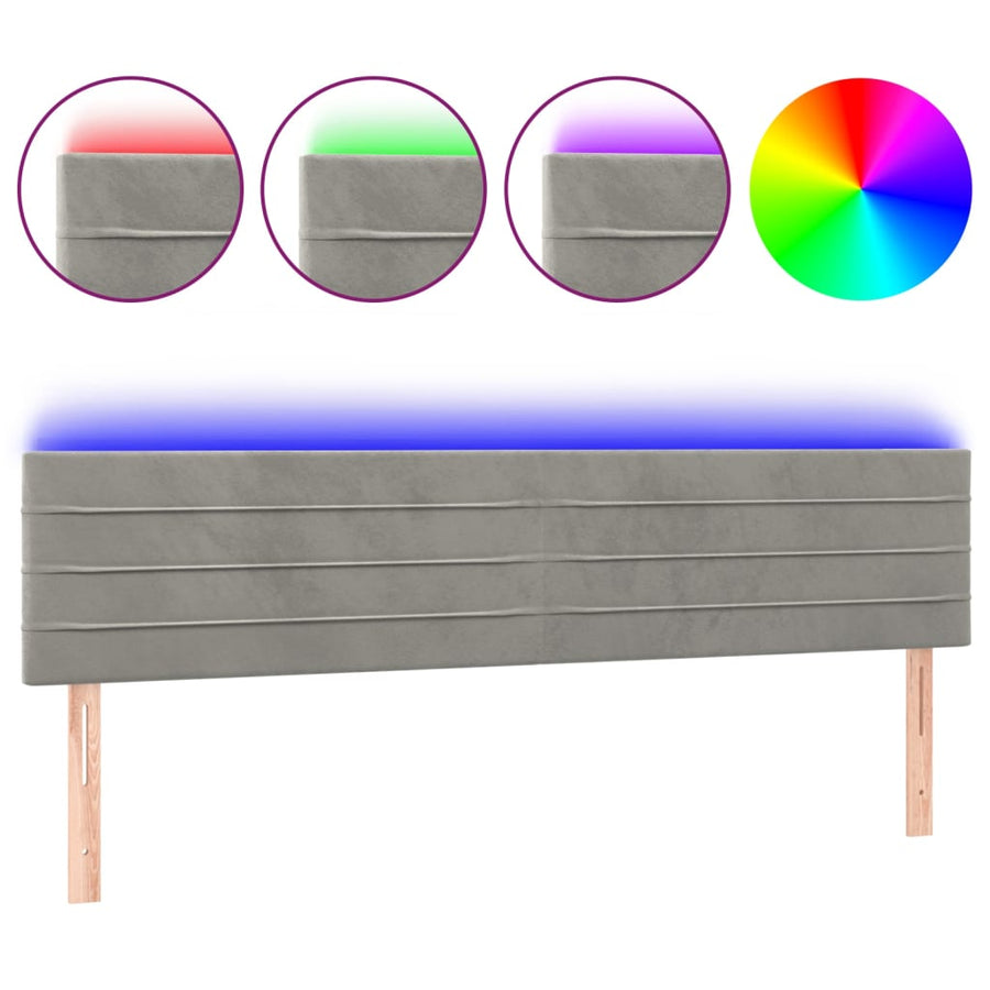 Hoofdbord Led Fluweel 200 x 5 x 78/88 cm Lichtgrijs