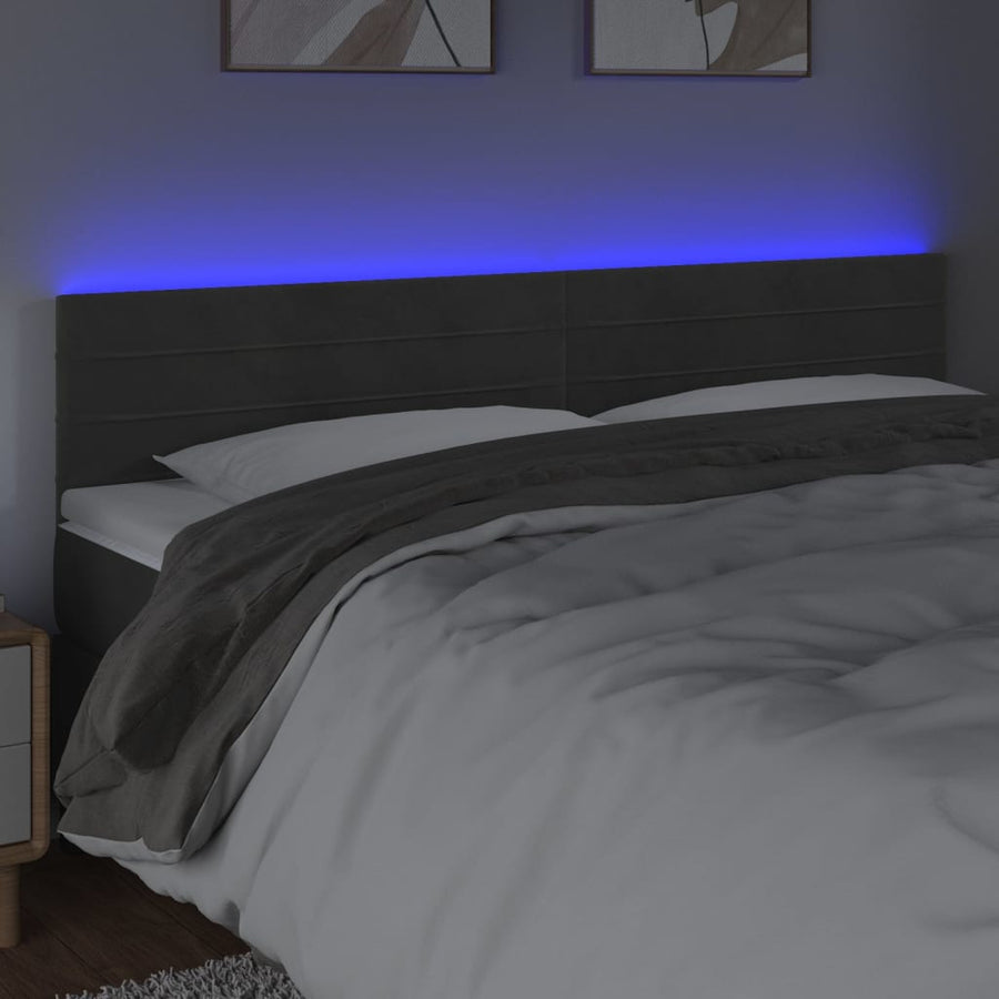 Hoofdbord LED 200x5x78/88 cm fluweel donkergrijs 200 x 5 x 78/88 cm Donkergrijs