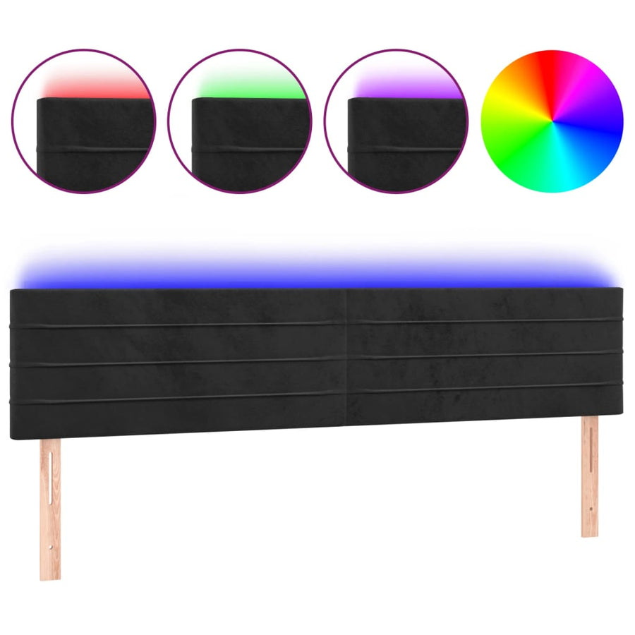 Hoofdbord LED 200x5x78/88 cm fluweel zwart 200 x 5 x 78/88 cm Zwart