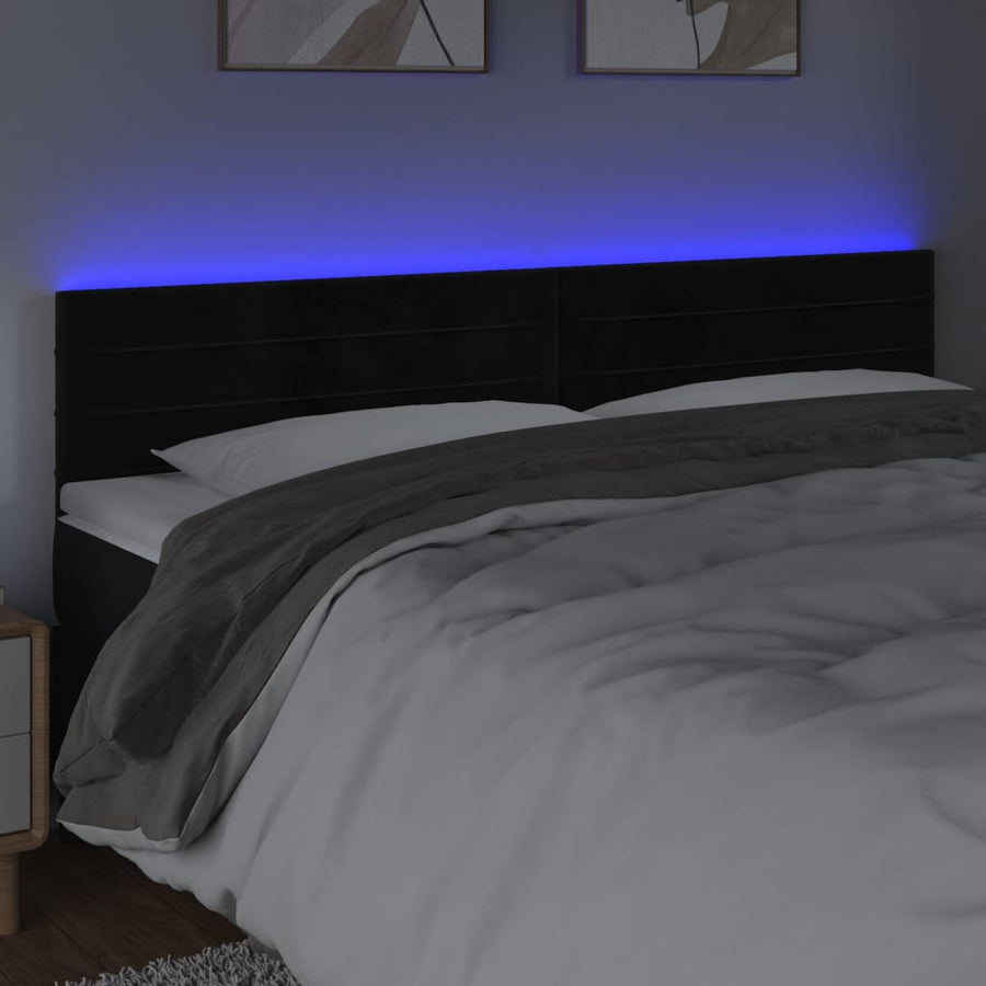 Hoofdbord LED 200x5x78/88 cm fluweel zwart 200 x 5 x 78/88 cm Zwart