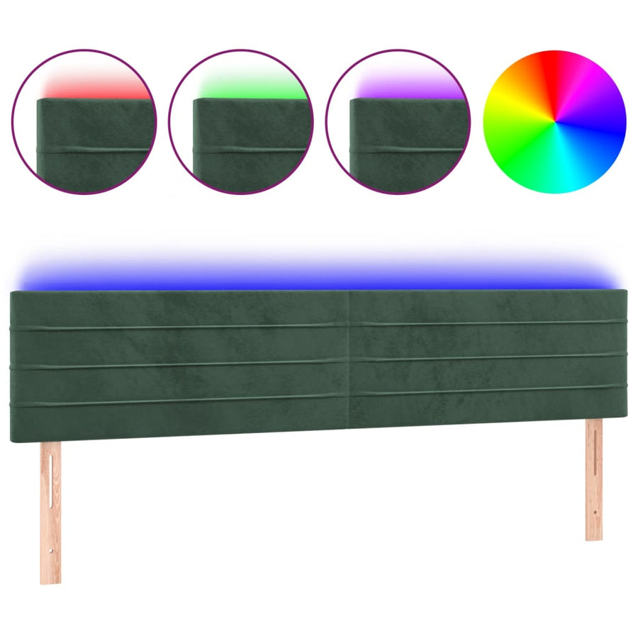 Hoofdbord LED 200x5x78/88 cm fluweel donkergroen 200 x 5 x 78/88 cm Donkergroen