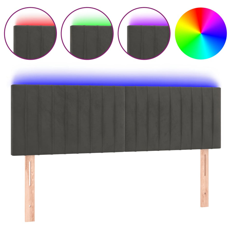 Hoofdbord Led Fluweel 144 x 5 x 78/88 cm Donkergrijs