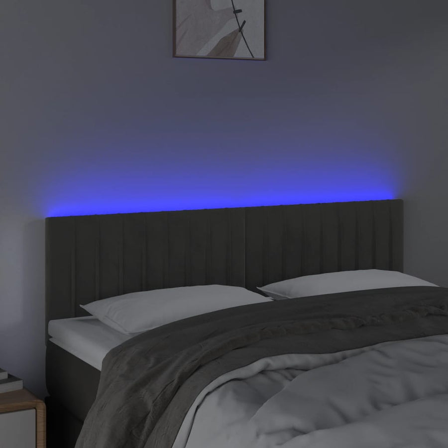 Hoofdbord Led Fluweel 144 x 5 x 78/88 cm Donkergrijs